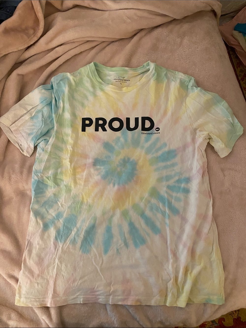 Vineyard Vines Pastel Tie-Dye 'PROUD.' Tee - Blue, Yellow, Pink, Cream